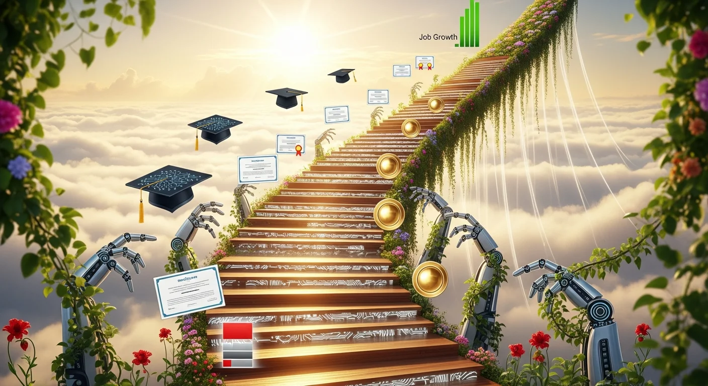 Profissionais trabalhando colaborativamente com interfaces de inteligência artificial em escritório moderno, representando a integração entre humanos e tecnologia