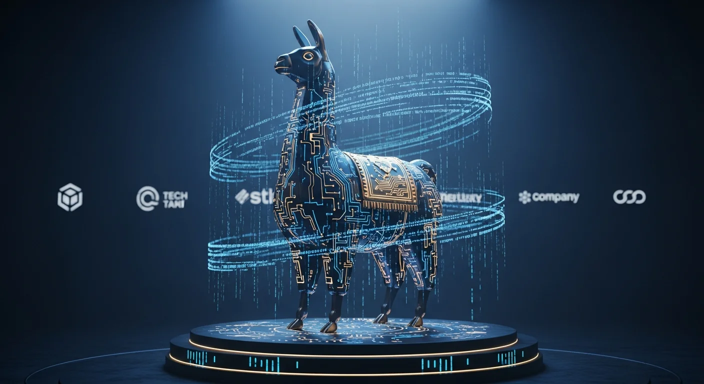 Representação visual da Meta LLaMA como estrutura tecnológica dominante em ambiente digital competitivo