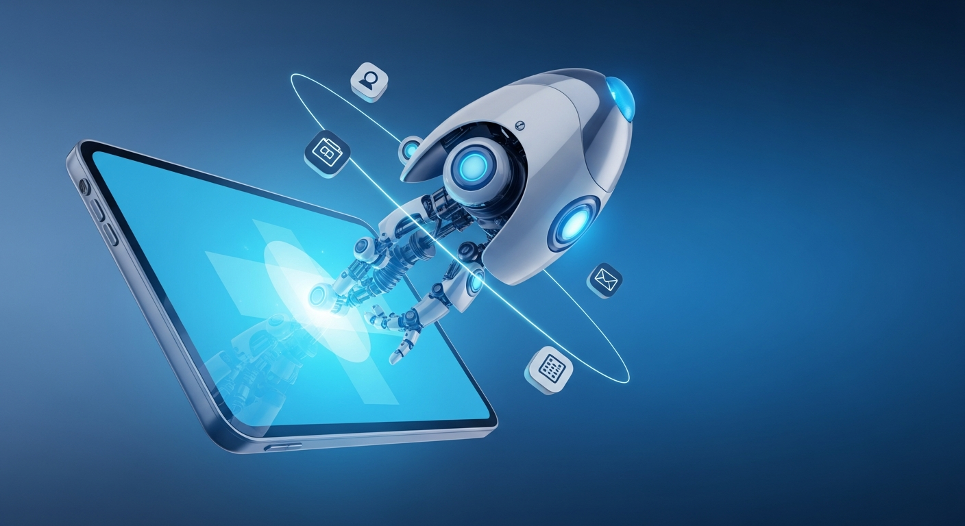 Laptop conceitual com tela expansível e padrões de rede neural de IA fluindo pela tela flexível em ambiente tecnológico futurístico